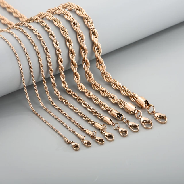 Rose Gold Plated Singapore Twist Chain Rope Chain Necklace Stainless Steel Chains for Women Mens 2 2.4 4 6 8mm Wide 18 24 Inch AliExpress