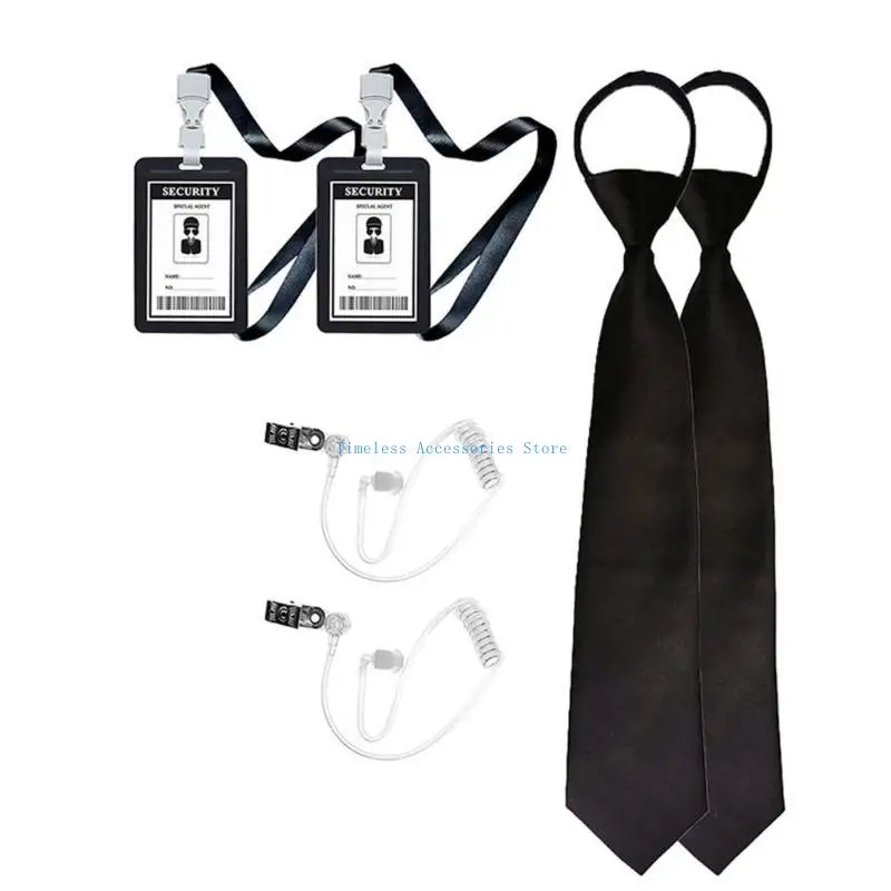 Accessori per outfit da agente segreto 97qe con auricolare degli occhiali neri e cravatta per il collo
