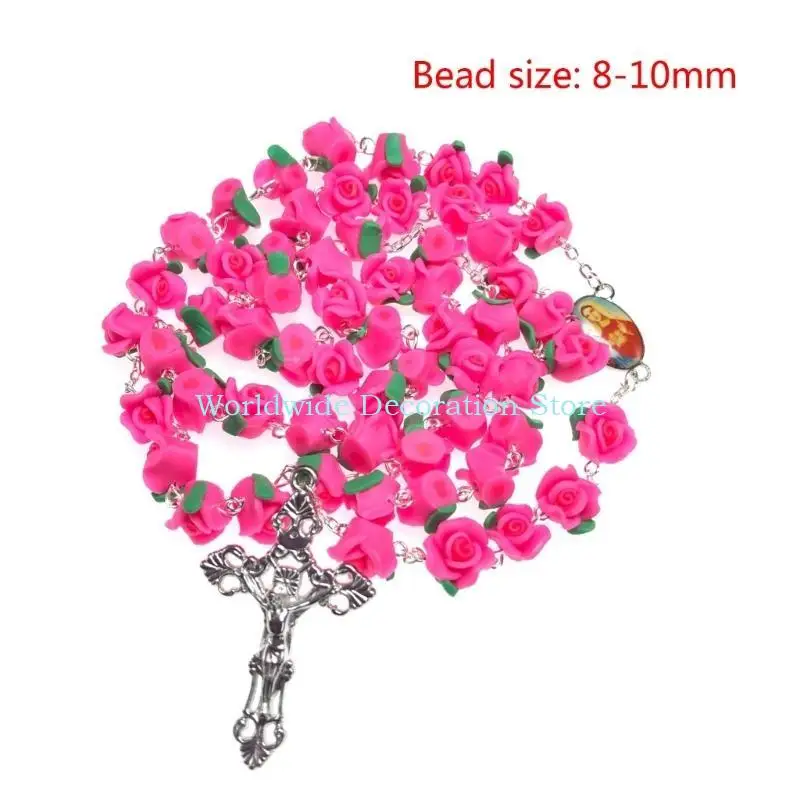 Fotografia 6: Q39b Potry macio Colar Colar Rosário Rose Bead Church Yoga Studio Decorações Presente