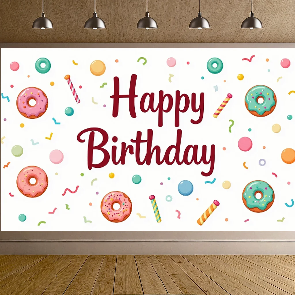 Festive Celebration Background Fun Colorful Donut-Themed Wall Banner Decorative Event Decoration for Indoor