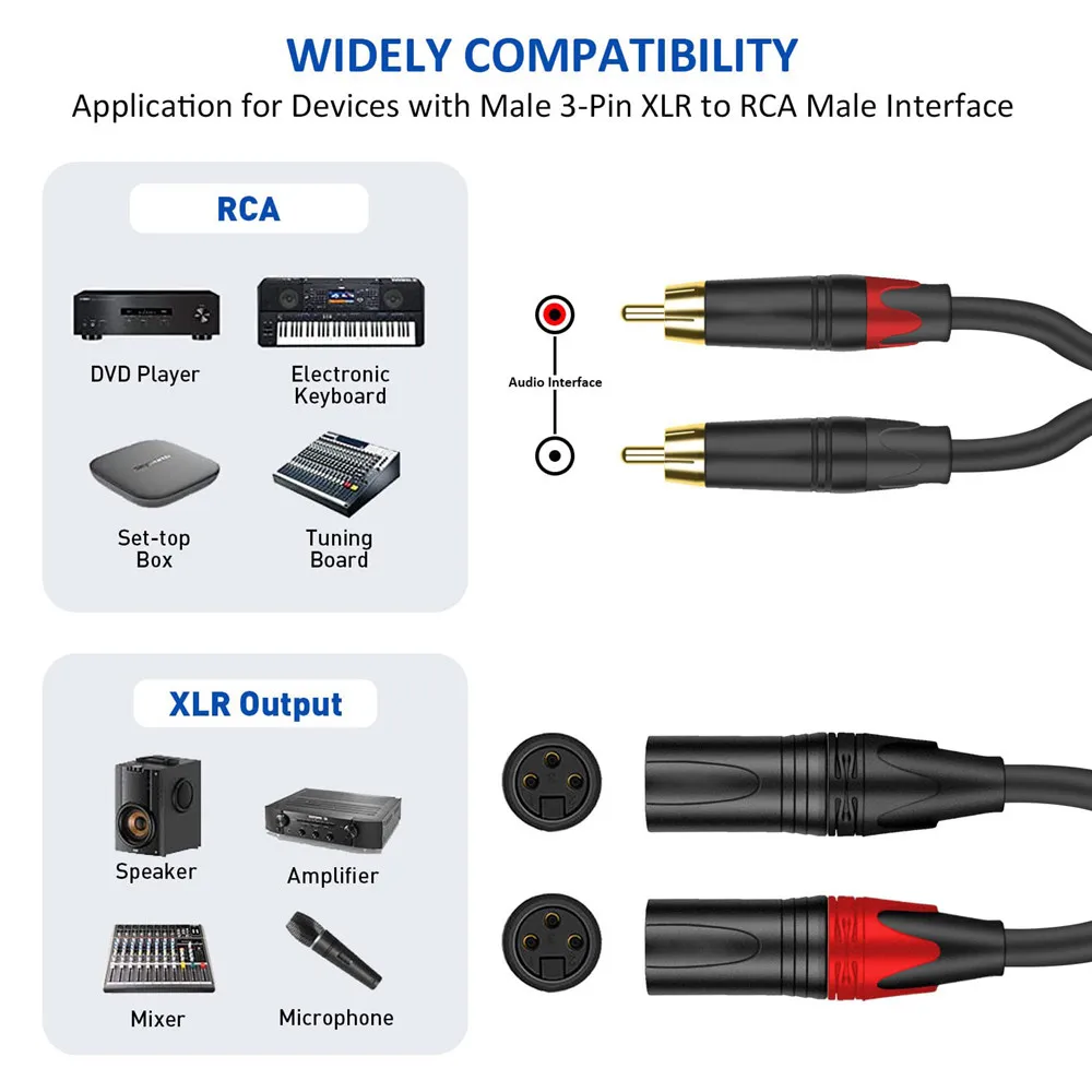 Dual Lotus 2RCA to Dual Male Female XLR Audio Cable Cannon Microphone Mixing Quitar Stable Connection Console Amplifier Cables