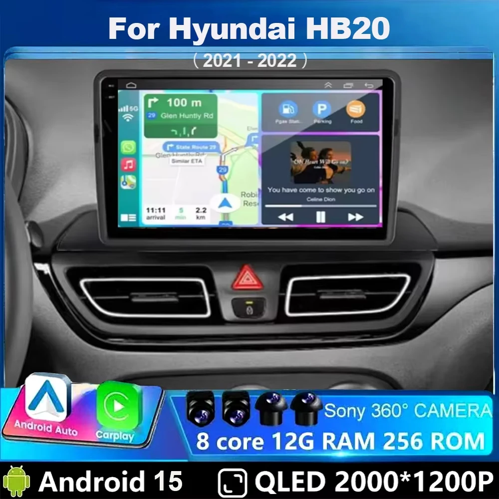Android 15 Carplay 360 Camera For Hyundai HB20 2021 2022 Autoradio Navigation Multimedia Player 2Din DVD Car Stereo WIFI+4G GPS