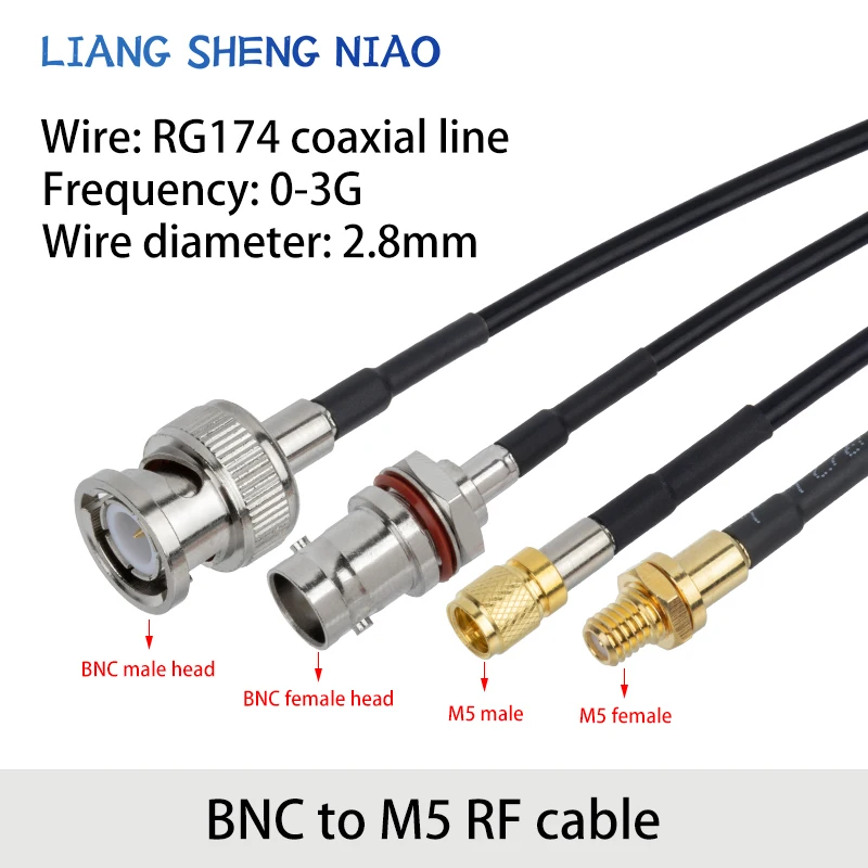 BNC kabel ekstensi male to M5/L5 male 10-32UNF, kabel ekstensi Q9 ke m5 RG174 dengan sensor kejut