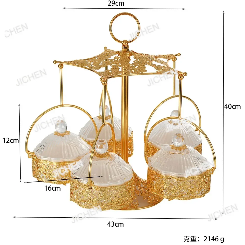 

XH European Light Luxury Exquisite Fruit Plate Household Metal Fruit Plate Five-compartment Umbrella Dried Fruit Box Compart