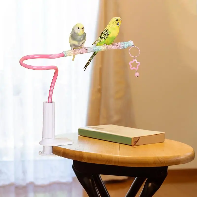 

Bird Perch Stand Tabletop Perch Parrot Toys Cockatiel Toys With Bell Non-Slip Conure Training Accessories For Parakeet Cage
