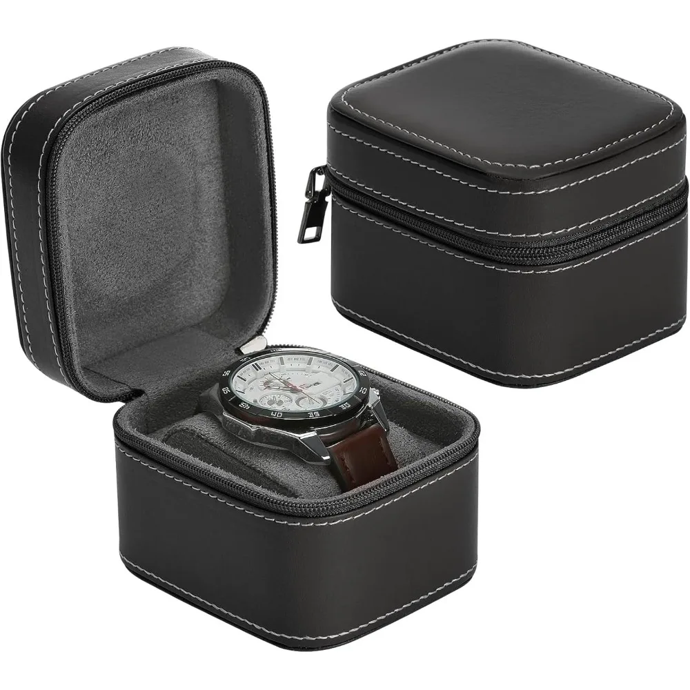 Single Watch Box, Small Watch Travel Cases for Men Women, Portable Zipper Wristwatches Storage Holder Boxes with Pillow