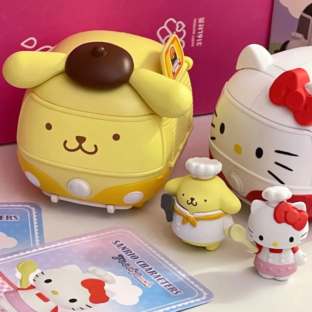 Sanrio Food Truck Blind Box Action Figure Ornament Kulomi Pom Pom Purin Kitty Cinnamoroll Pochacco Mystery Box Figurine Toy Gift