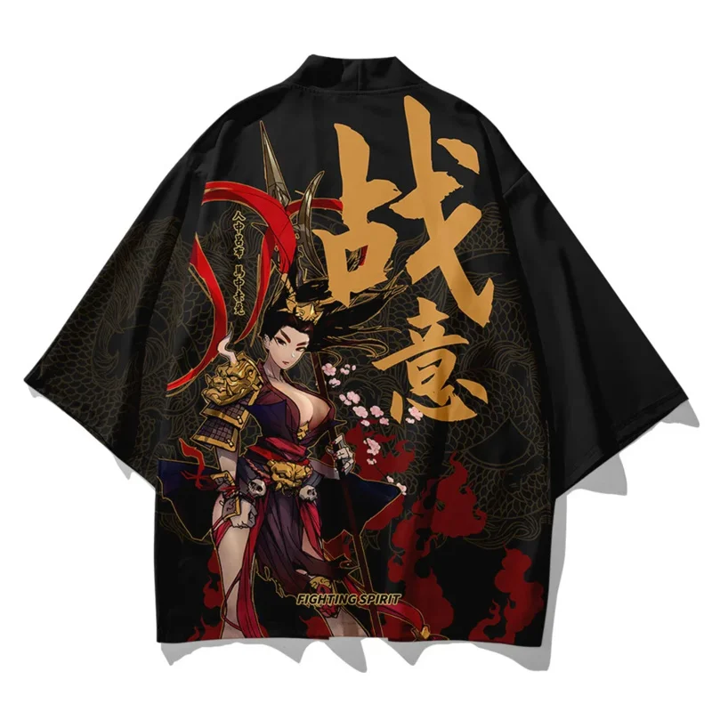 Set Celana Kimono Haori Antik Gaya Jepang Celana Mantel Kimono Kostum Kardigan Samurai Pakaian Jalanan Harajuku Tradisional Pria