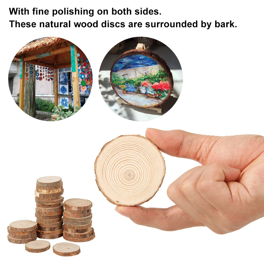 30Pcs Natural Wood Slices 3-4CM Unfinished Wooden Circles Tree Slices DIY Round Wood Crafts for Wedding Christmas Party Decor