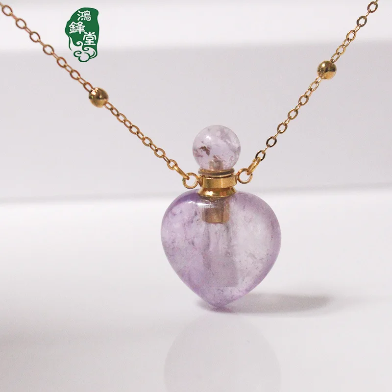 Bracelet Hand String Hongfengtang Pink Crystal Amethyst Green Fluorite Essential Oil Heart Pendant Empty Bottle Heart Sweater