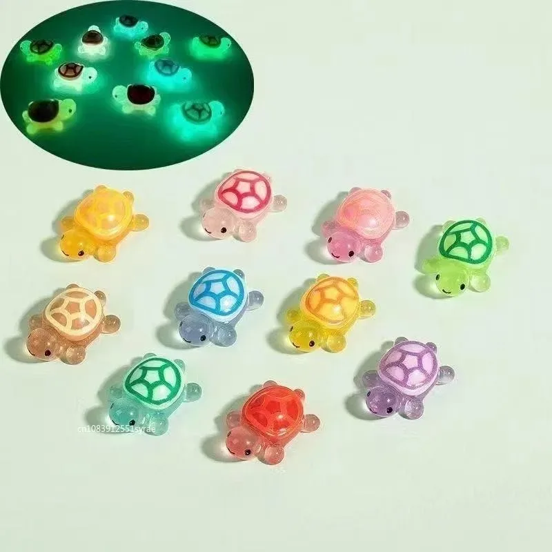 Gemengde Mini Gloeiende Schildpad Hars Miniatuur 3D Cartoon Dopamine Gekleurde Hars Kunst Decoraties DIY Telefoonhoesje Desktop Ambachten