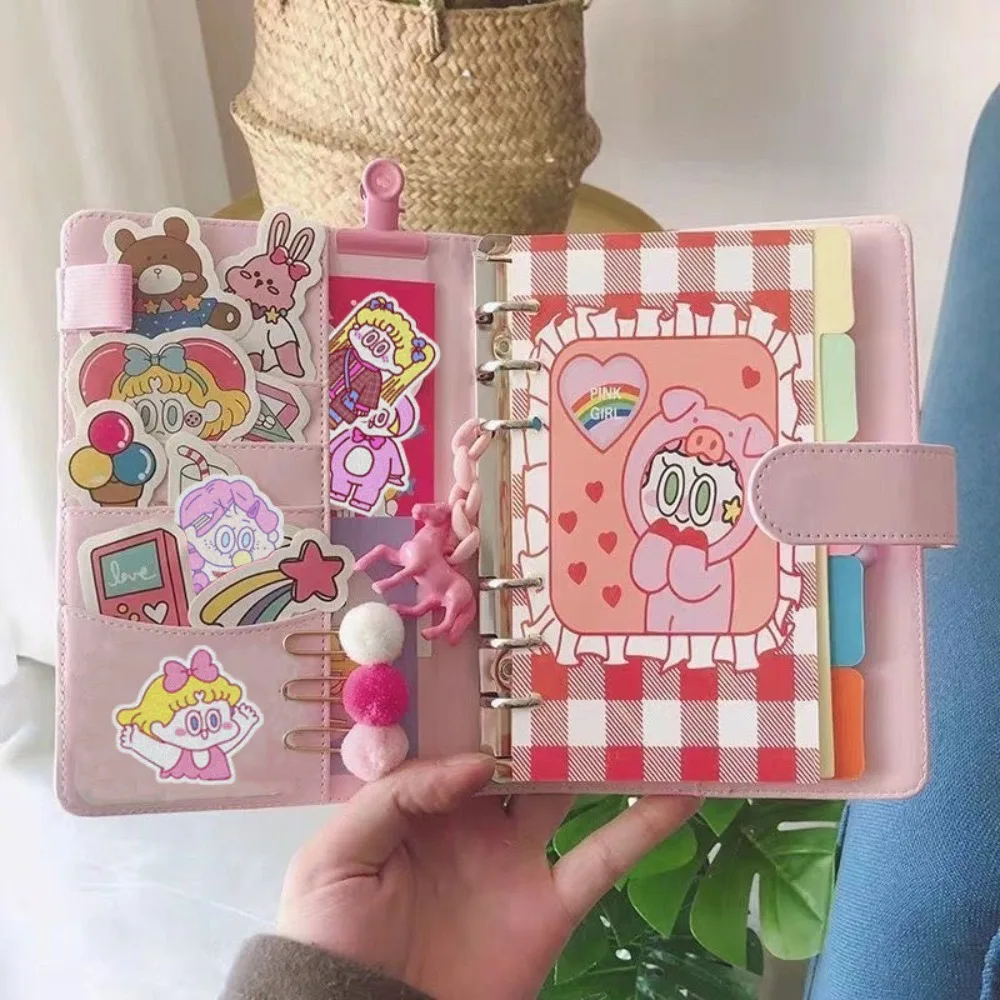 Planificador de bolsillo de cuero a6 DIY, cuaderno de hojas sueltas Kawaii, papelería linda, cuaderno escolar