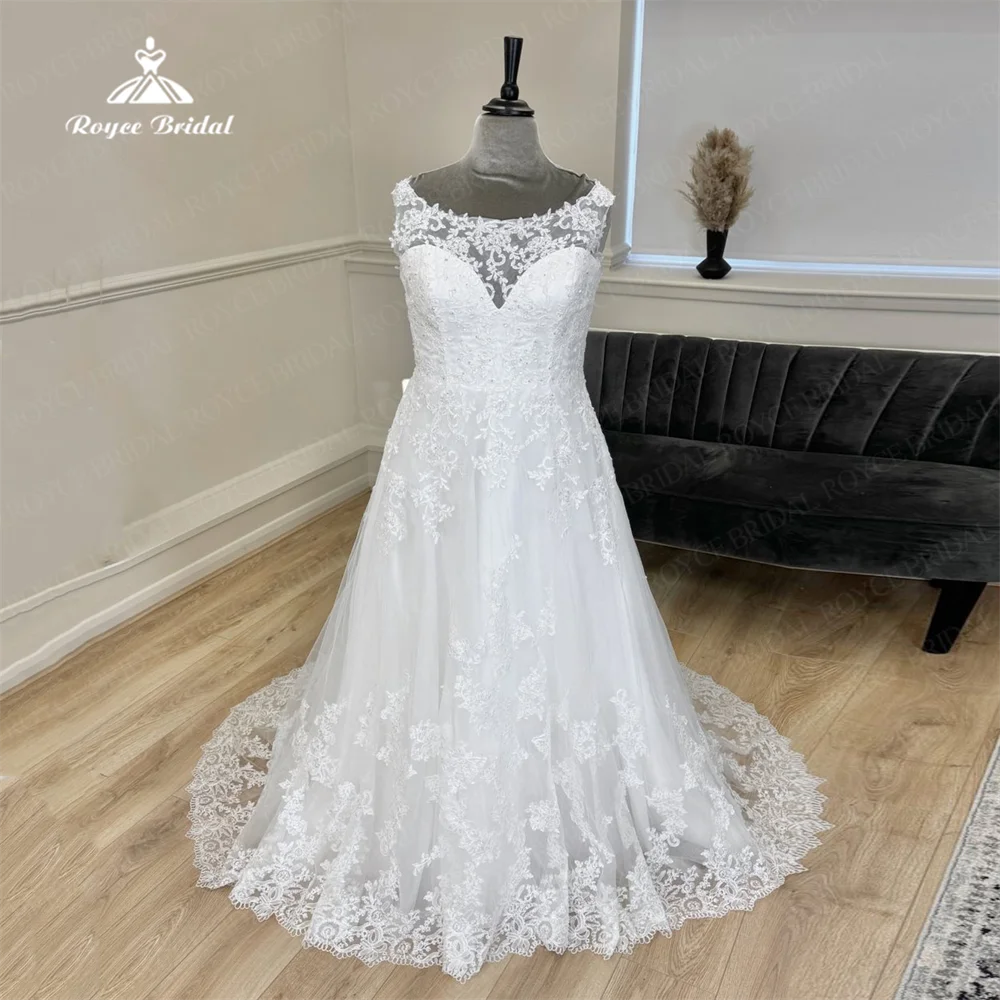 

Charming Customize Plus Size Wedding Dress Lace Tulle Sleeveless Sweetheart Applique Marriage Gown Sweep Train vestidos de novia