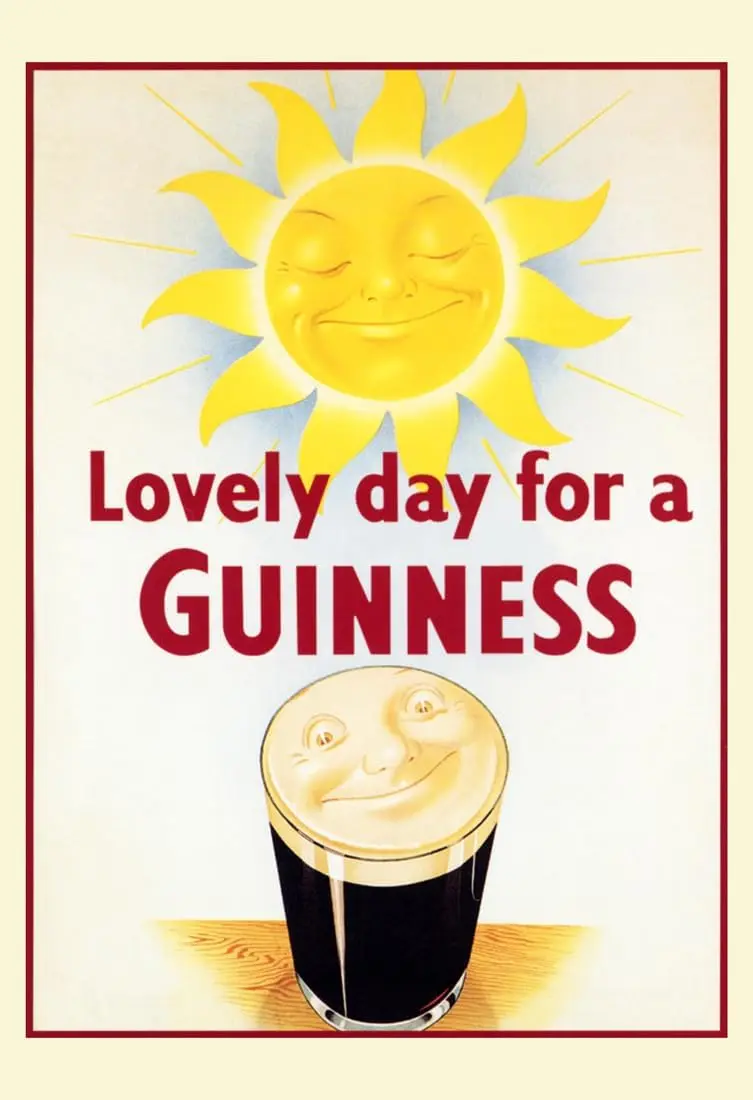 Vintage Guinness Poster, Sun, Smiling, Irish Stout, Beer, Lovely Day, tin sign Art Print