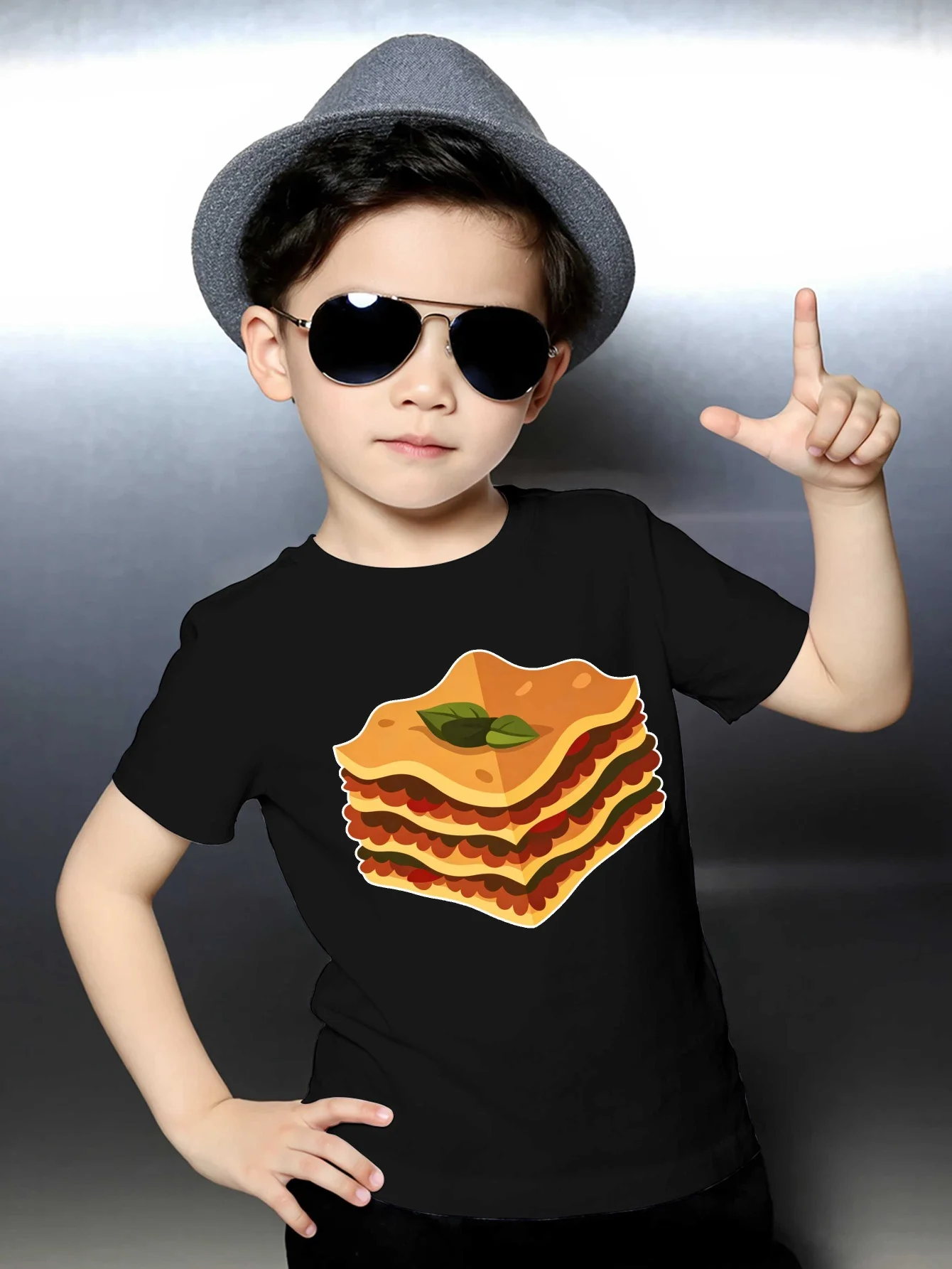 Cartoon Yummy Italian Lasagna Delicious Food Graphic Print T Shirt Family Matching Boys Girls Kids Casual Short Sleeve Tops