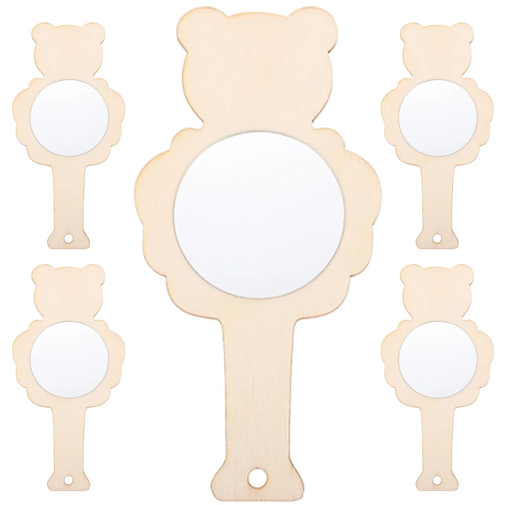 5 Stück leere Bastelspiegel zum Selbermachen, hölzerne Handspiegel für pädagogisches Spielen, Aktivität der Hand, Gehirn, Koordination, Entwicklungsaktivität