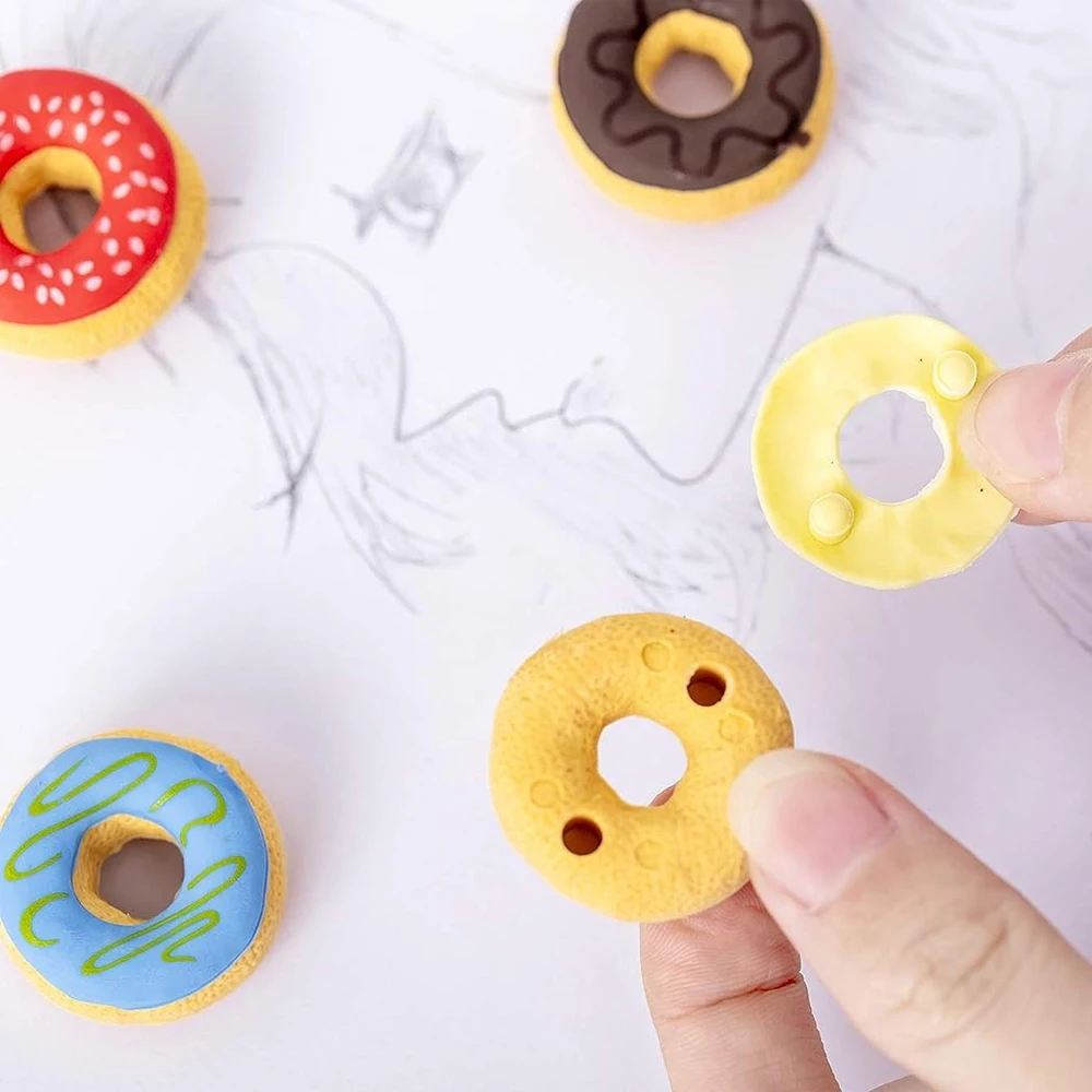 Pack of 6 Donuts Erasers, Mixed Mini Rubber Eraser Stationery Gift for Students Teacher Reward School Supplies