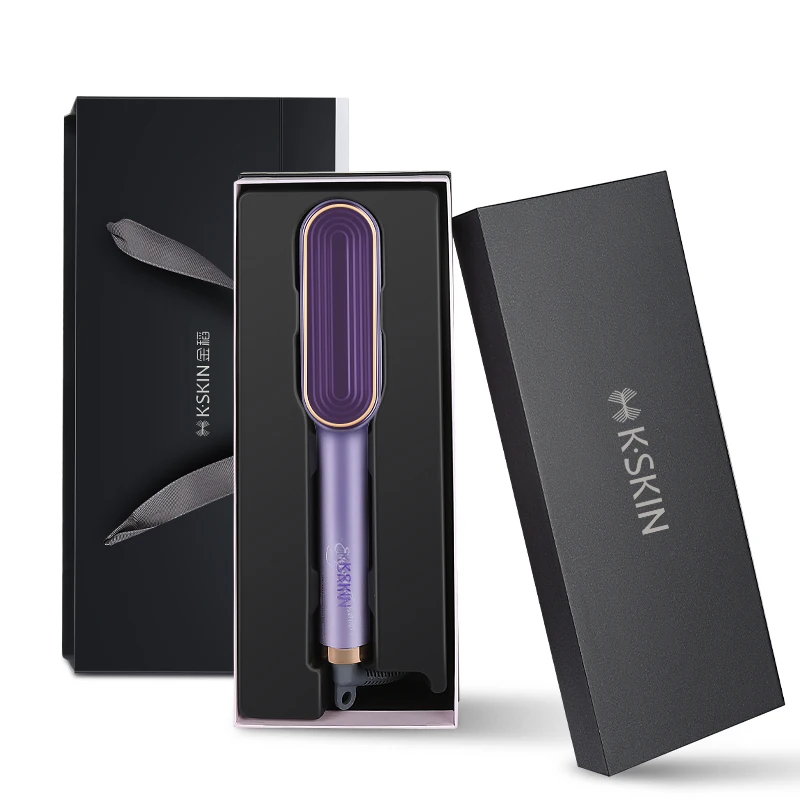KSKIN Custom Ionic PTC Ceramic Electric Hair Straightening Comb Brush Hot Comb Straightener Hair Brushes