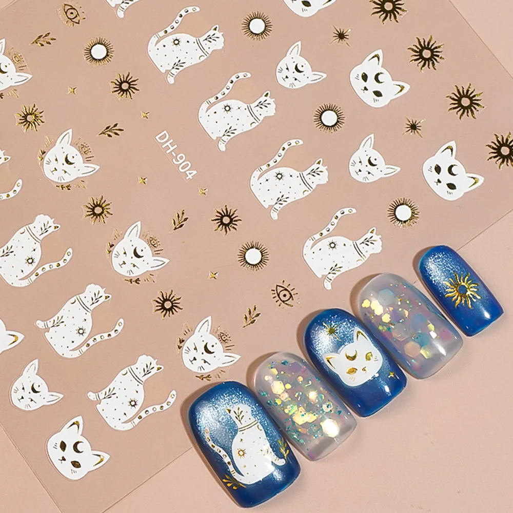1/5/10pcs Cat Star Moon Sun Nail Stickers 3D Flat Mysterious Retro Nail Art Stickers For Women DIY Manicure Decoration Decals