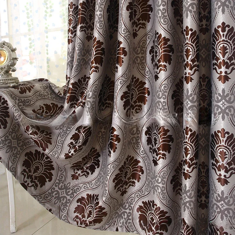 

Classic European Eight-flower Retro Jacquard Curtains for Living Dining Room Bedroom Fabric Blackout Cloth Customization