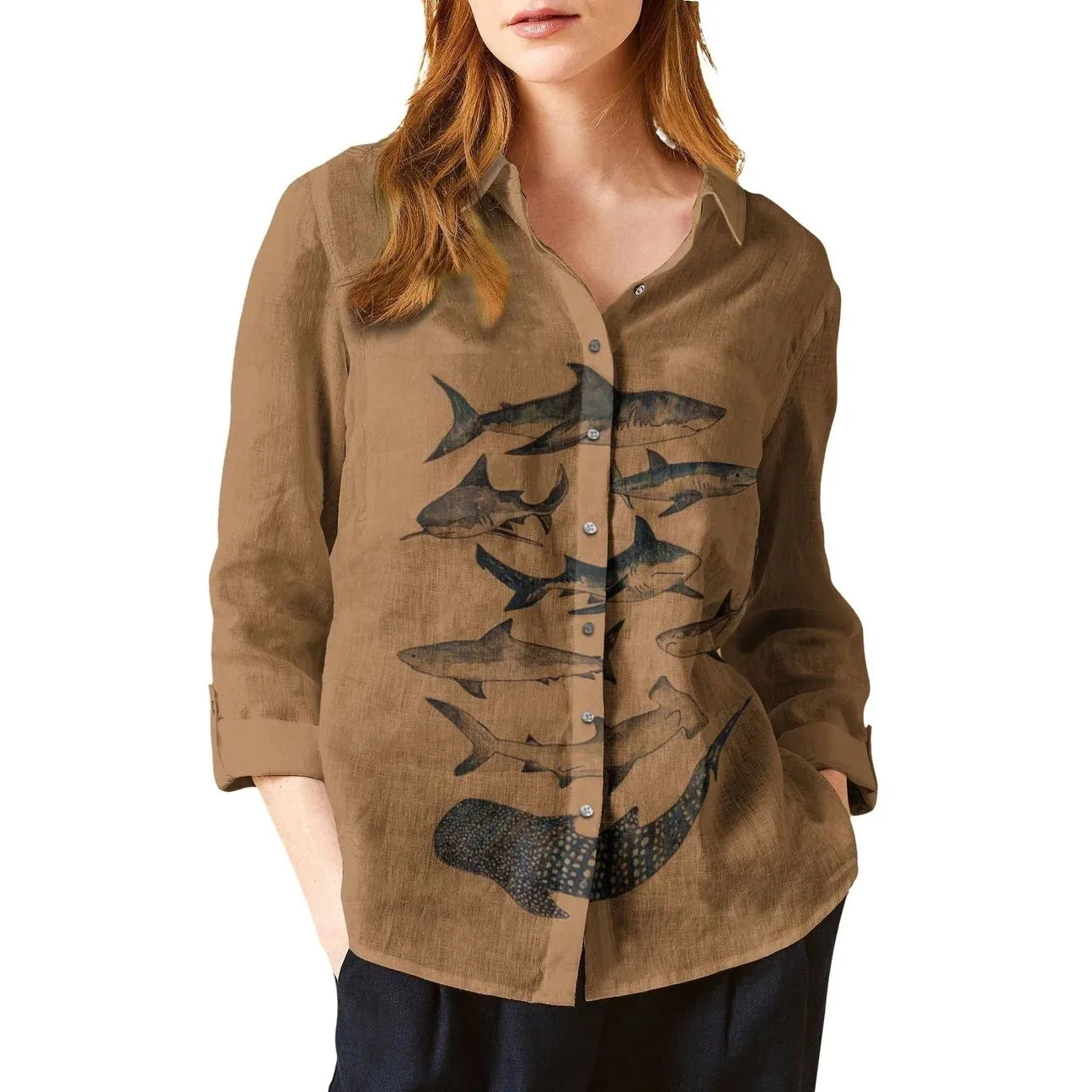 2025 Spring and Autumn New Personalized Pattern 3D Digital Printing Loose Comfortable Ladies Long Sleeve Shirt
