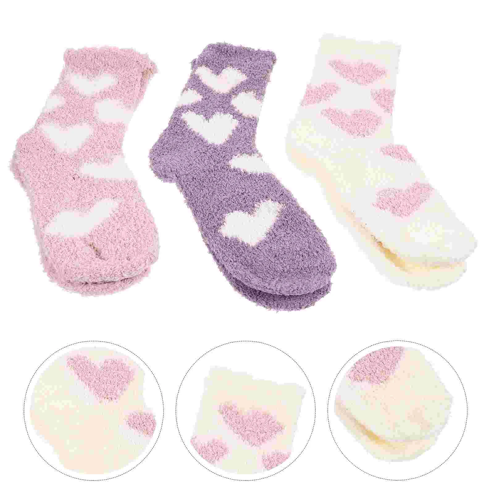 3 Pairs Coral Fleece Women's Mid Calf Socks Warm Indoor Slippers Comfortable Home Leggings Breathable Polyester Stylish