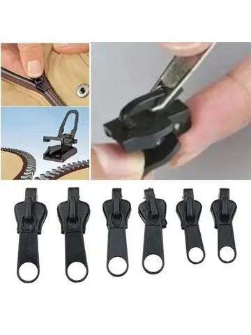 Black 6pcs Instant Zipper Universal Instant Fix Zipper Repair Kit Replacement Zip Slider Teeth Rescue New Design for DIY Sew
