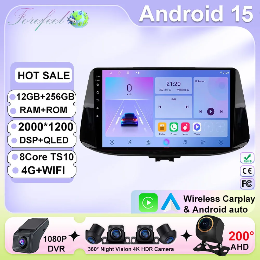 

Android 15 Auto Car Radio For Hyundai i30 2017 2018 2019 2020 2021 Stereo Screen Multimedia Player GPS Navigation Carplay 2 din