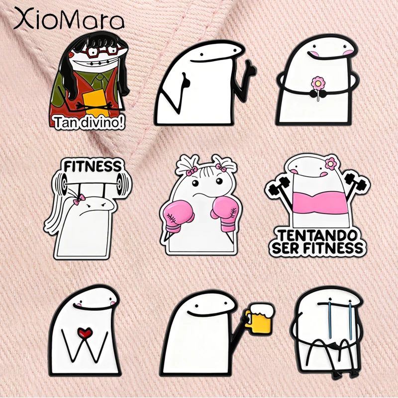 Funny Flork Fitness Enamel Pins Cartoon Figure Boxing Lifting Dumbbells Fitness Enthusiast Brooches Lapel Badge Jewelry Gifts