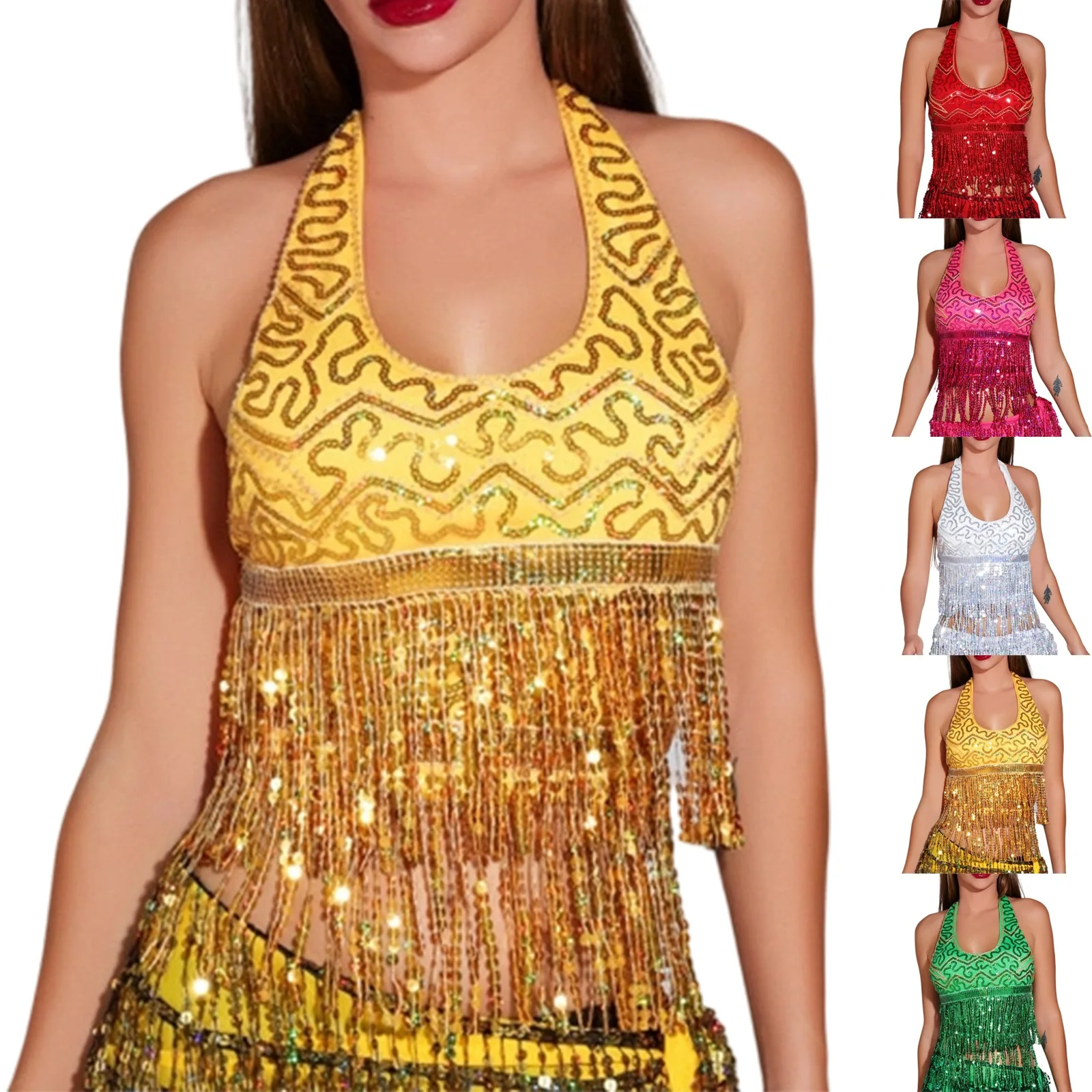 المرأة مثير مطرزة شرابة أعلى أداء الرقص الشرقي الترتر شرابة أعلى المرأة مطرزة أعلى التألق ملابس رقص البطن #1