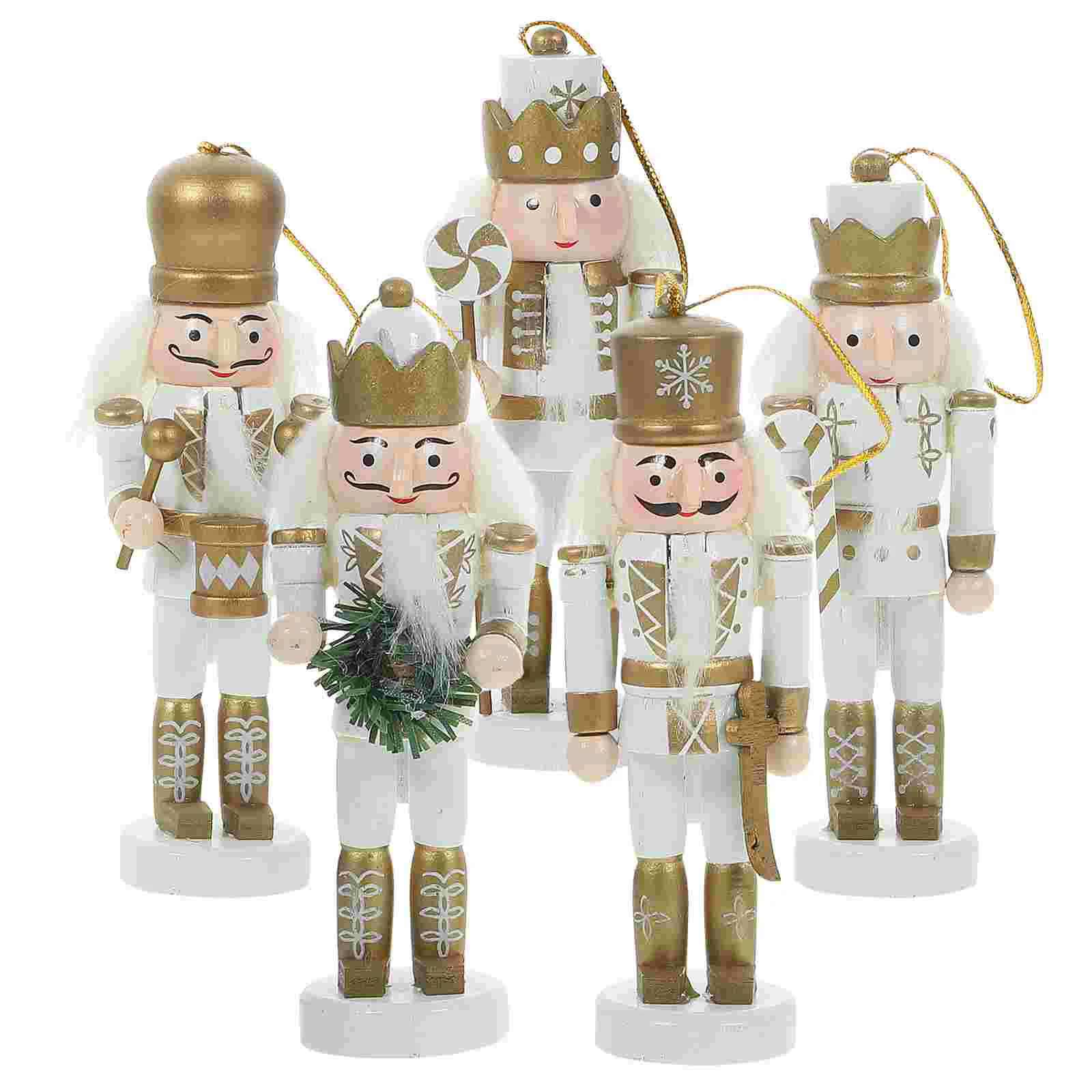 

5 Pcs 13CM Golden White Nutcracker Soldier naments Wood Puppet Christmas Tree Decorations Party Festival Home Car Office