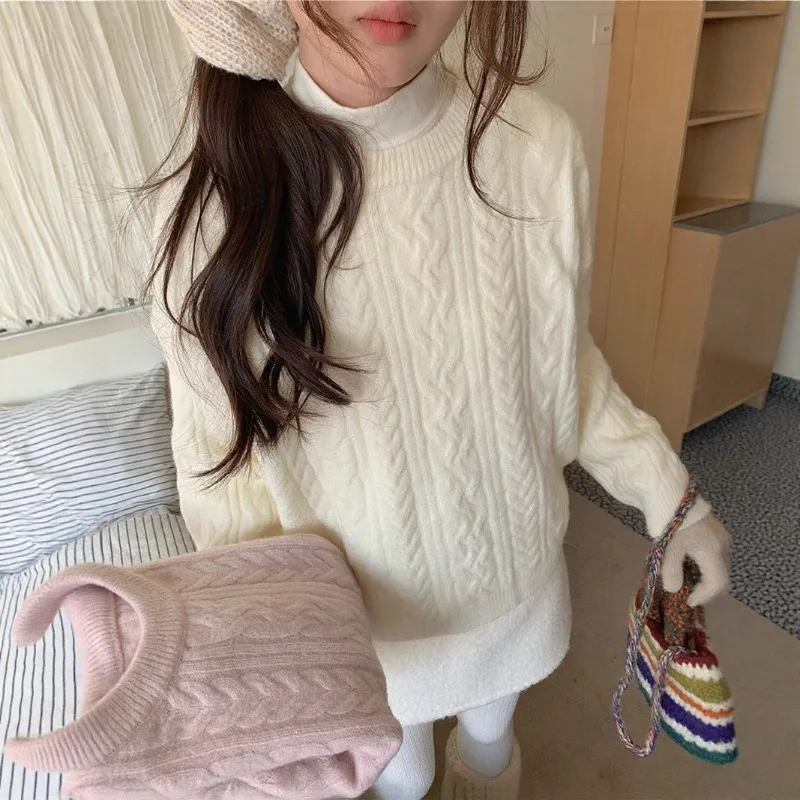 Women's 2026 Autumn Winter Super Soft Vintage Cable Knit Pullover Sweater Round Neck Solid Chic Trendy Cozy Warm Sueter Mujer
