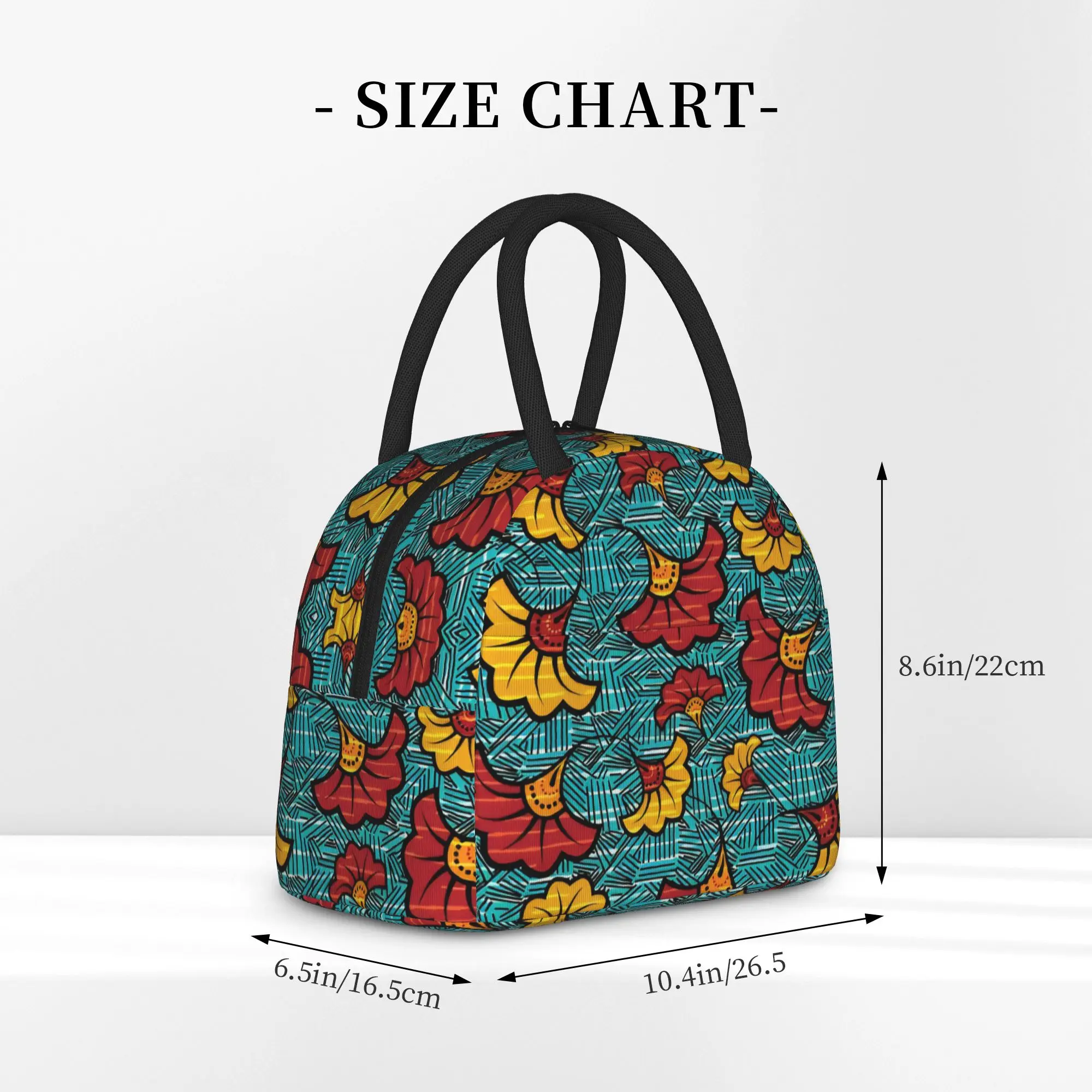 Insulated Lunch Tote Bag African Ethnic Tribal Ankara Y2K Floral Flower Cooler Thermal Lunch Boxes Lightweight For Picnic