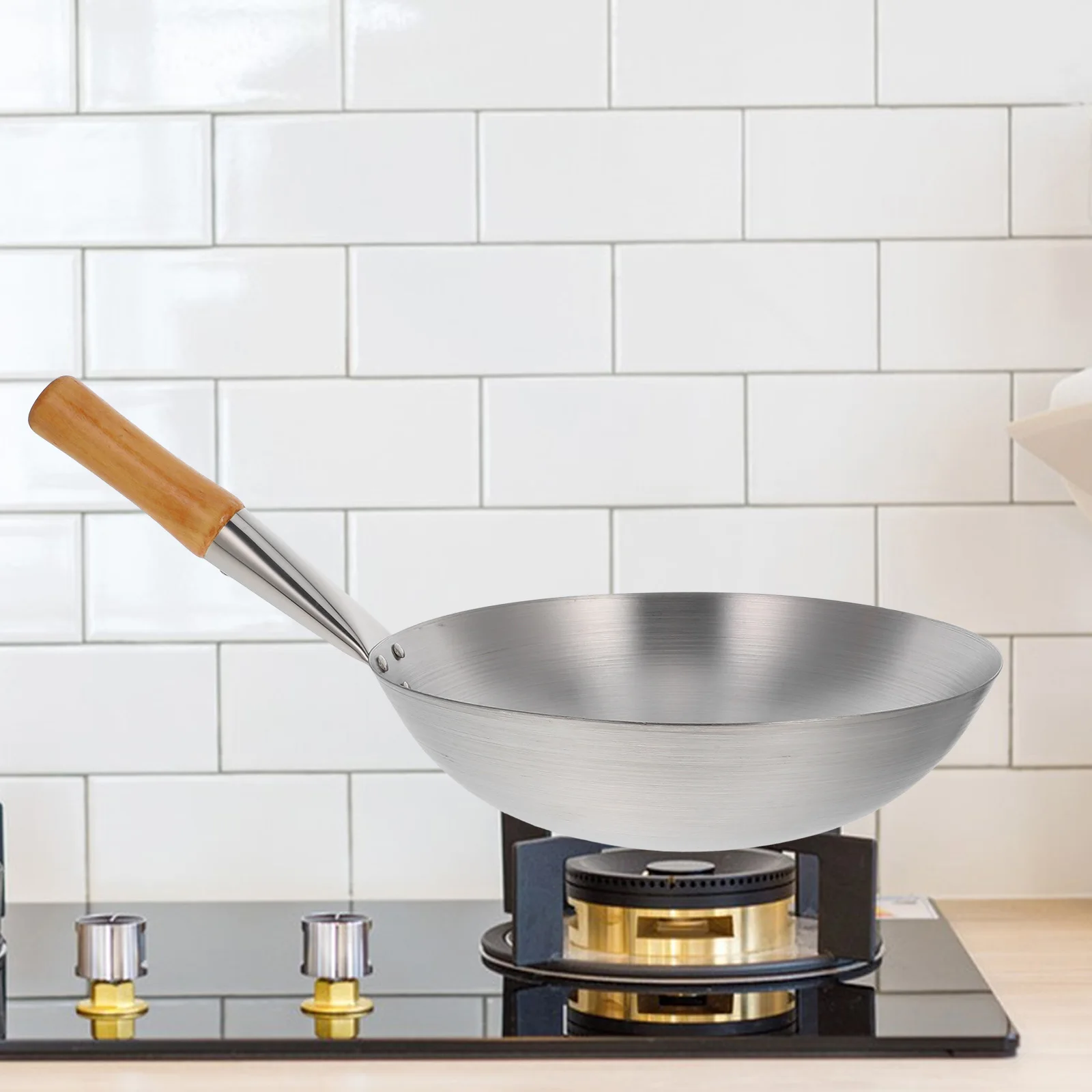 

Flat Bottom Wok Frying Pan Heavy Duty Large Stainless Steel Chinese Cooking Pot