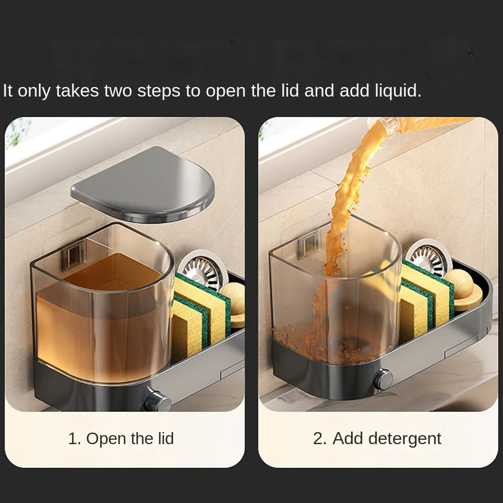 

with Drain Tray Wall Mounted Soap Dispenser with Sponges Holder Hand Press Dishwashing Liquid Holder Easy To Install