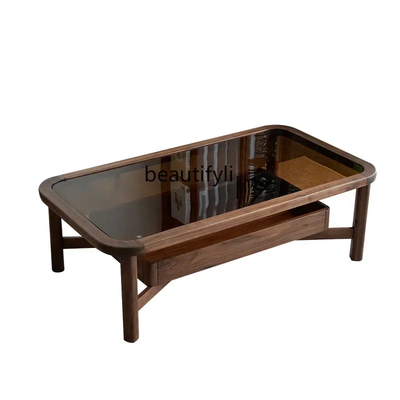 Nordic black walnut coffee table modern simple solid wood light luxury living room small apartment tea table