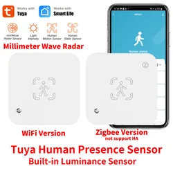 Tuya Zigbee WiFi Human Presence Sensor MmWave Radar Detector With Luminance Sensor For Smart Home Smart Life replace PIR Sensor