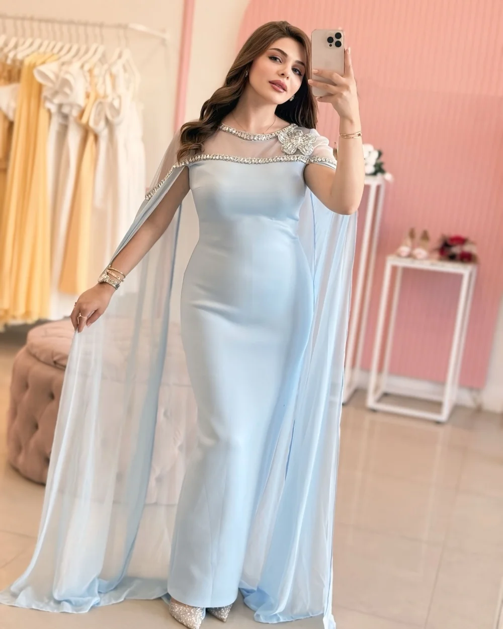 

Customized Modern Style Formal Jersey Rhinestone Beading Column Scoop Neck Ankle Length Dresses Bespoke Occasion Dresses Classic