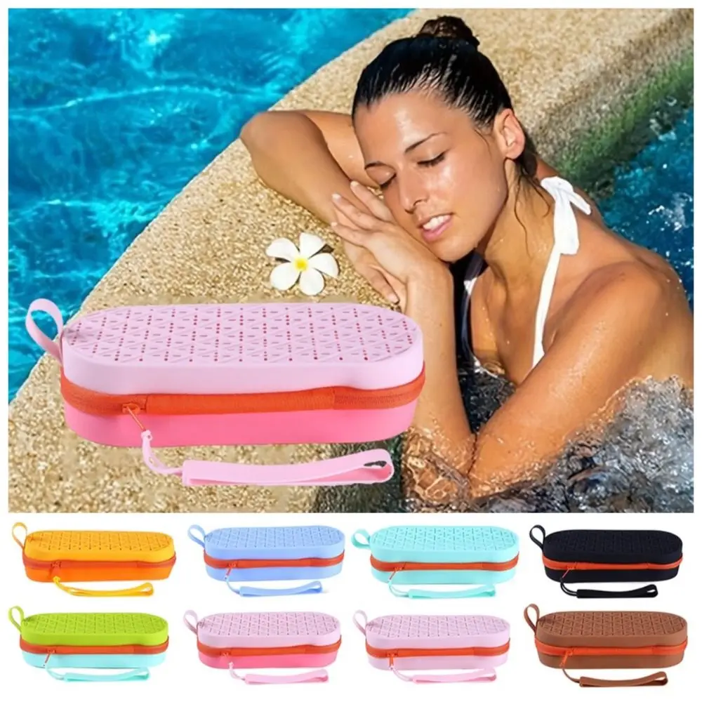 

Silicagel Swimming Goggles Storage Box Hollow Portable Zipper Eyeglasses Bag Drain Hole with Handle Sun Glasses Protection Box