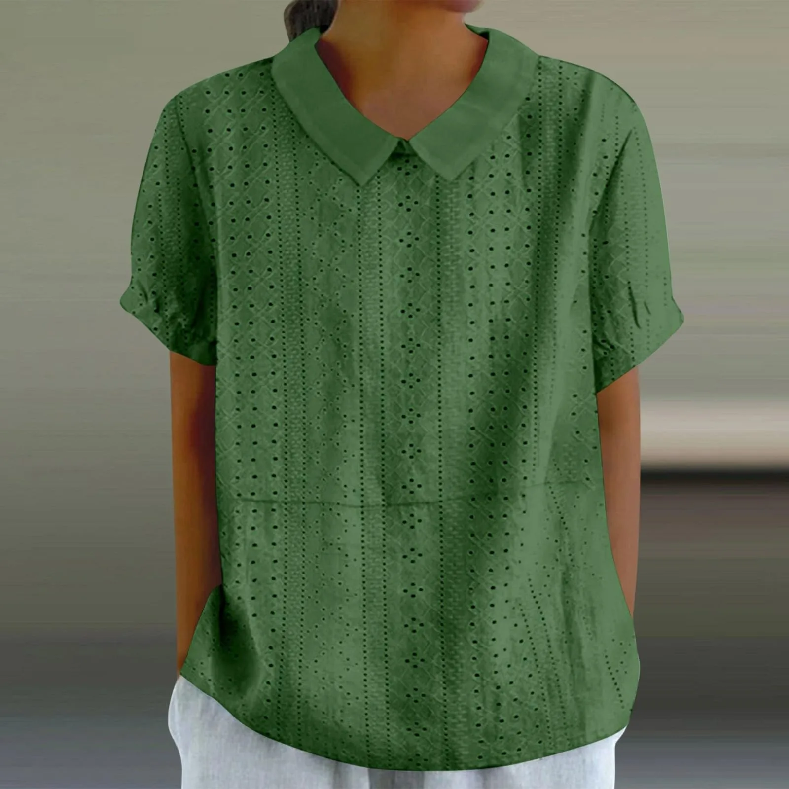 

Women's Summer Linen top Doll Collar Short Sleeve Loose Solid Color Shirts Casual Button Patchwork Blouse ropa mujer juvenil