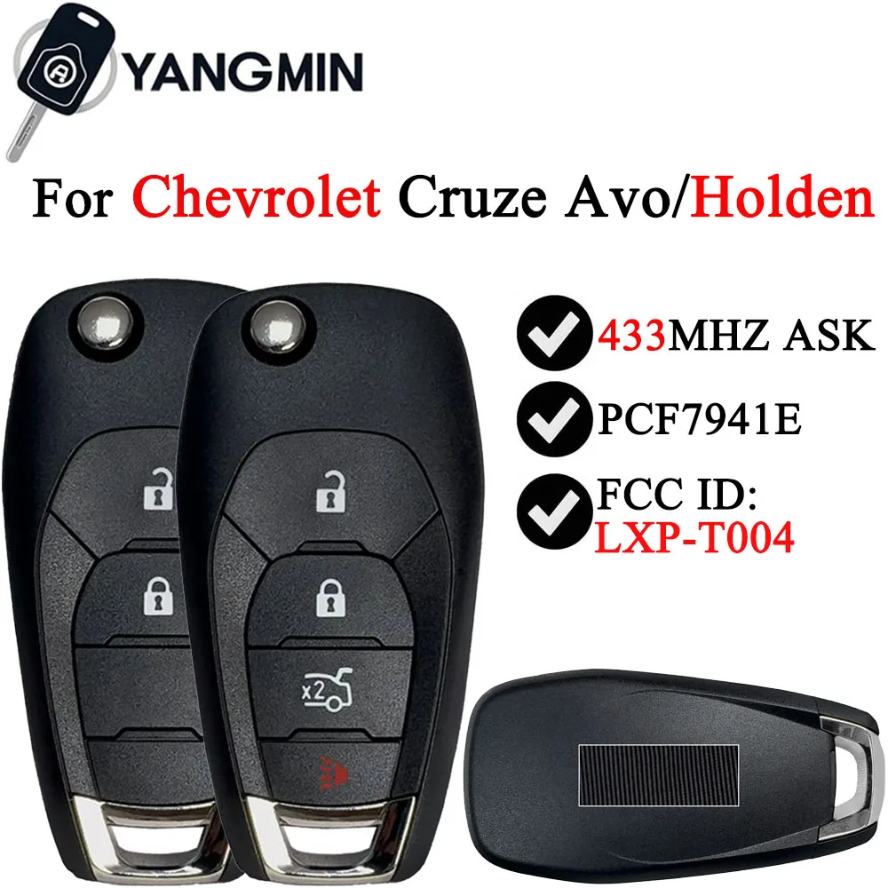 

YANGMIN Flip Remote Car Key For Chevrolet Cruze Avo Holden Trax LS badge Trailblazer PCF7941E 5933396 2/3/4 Buttons 433MHz ASK