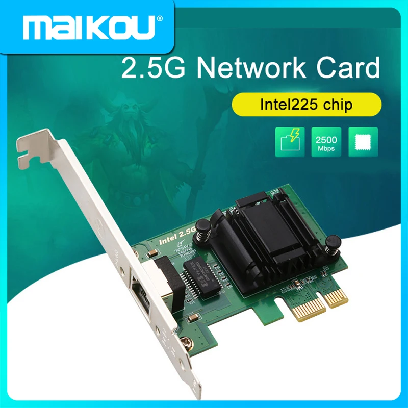 

2.5Gbps PCI-E Gigabit Network Adapter Card Desktop PC 1000Mbps Server NIC Rj45 LAN Ethernet Connector Network Intel I225 chip