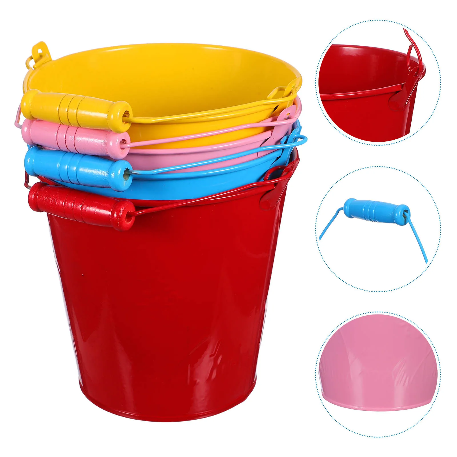 4Pcs Children Sand Bucket Mini Tinplate Beach Bucket for Kids Outdoor Play Hand Coordination Development Gift Set