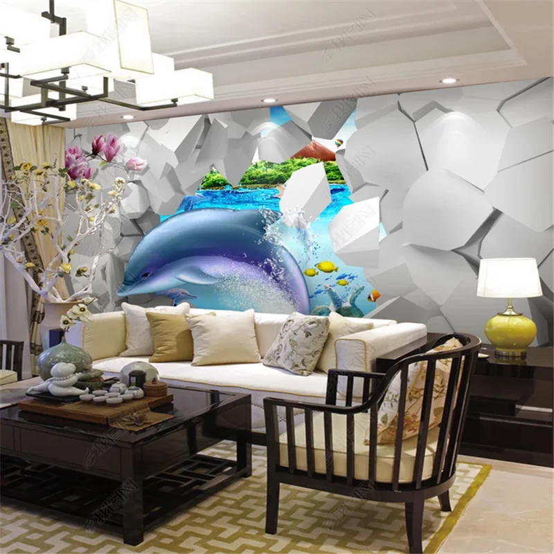 

Custom Wallpaper For Living Room Mural Fashionable Modern Underwater World Dolphin Cool 3D TV Background wall papers home decor