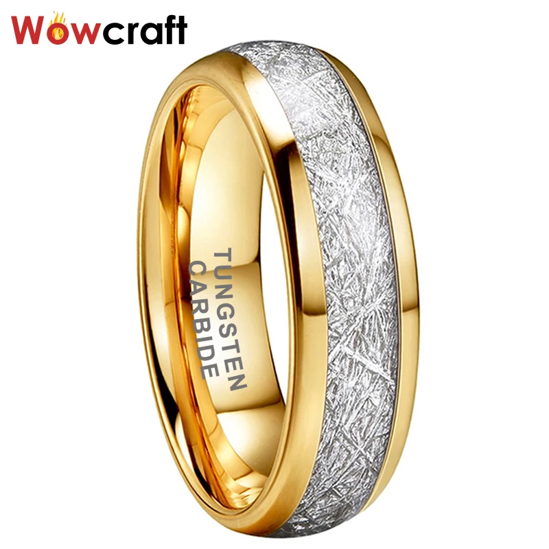 

Men Women Fashion Finger Jewelry Ring Gold Tungsten Carbide Wedding Band Wholesale Meteorite Inlay Comfort Fit