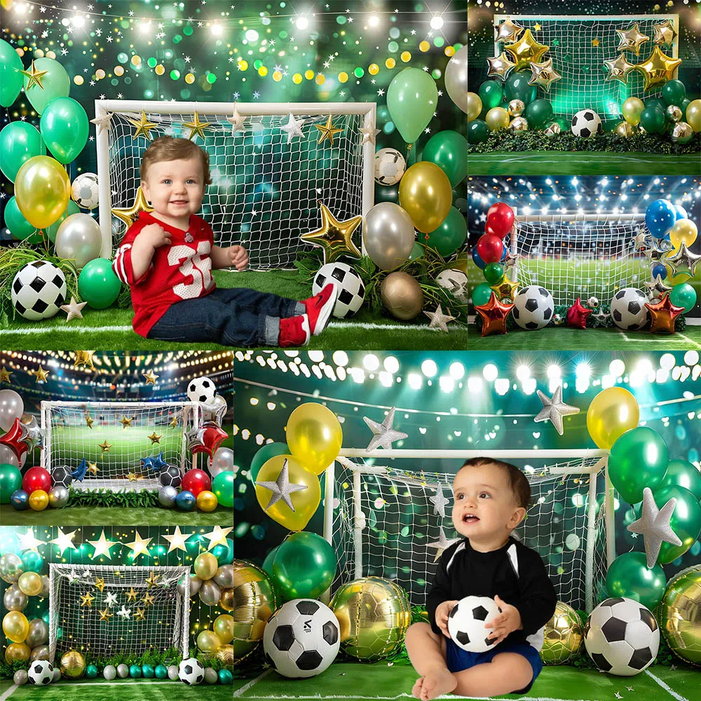 Children Birthday Photography Background Colorful Balloon Soccer Party Decor Backdrops Baby Birthday Portrait Photo Studio