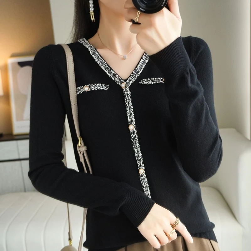 

Women's V-Ne Knitwear Long Sve Crew Ne Pullover Inner Wear Top Versatile Autumn Winter New Sle Color Commute S...