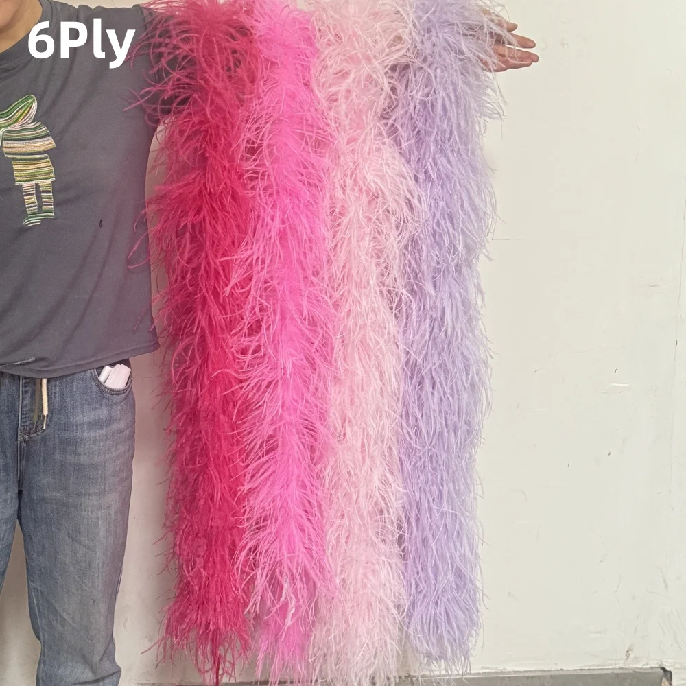 Wholesale Ostrich feather boa 6Ply 10PIECE Natural Ostrich Feathers Boa Scarf Trims 2 Meter/pcs Wedding Clothing Sewing pluma