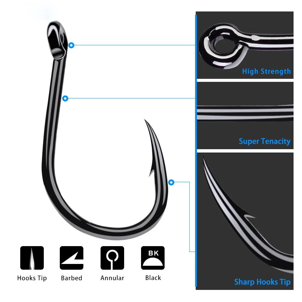 20pcs Carp Fishing Hook Black Color Barbed Circle Hooks Fly Fishing Sharp Hooks Carbon Steel Sea Tackle Accessories Worm Hooks