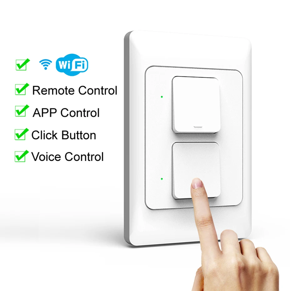 Tuya WiFi Smart Switch US AU Standard Remote Control 1/2/3 Gang WiFi Switch Physical Wall Button for Alexa Google Home Assistant